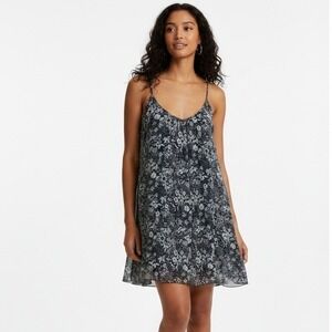 Aakaa Womens Floral Slip Dress Size M Black Romantic Boho Lined Midi